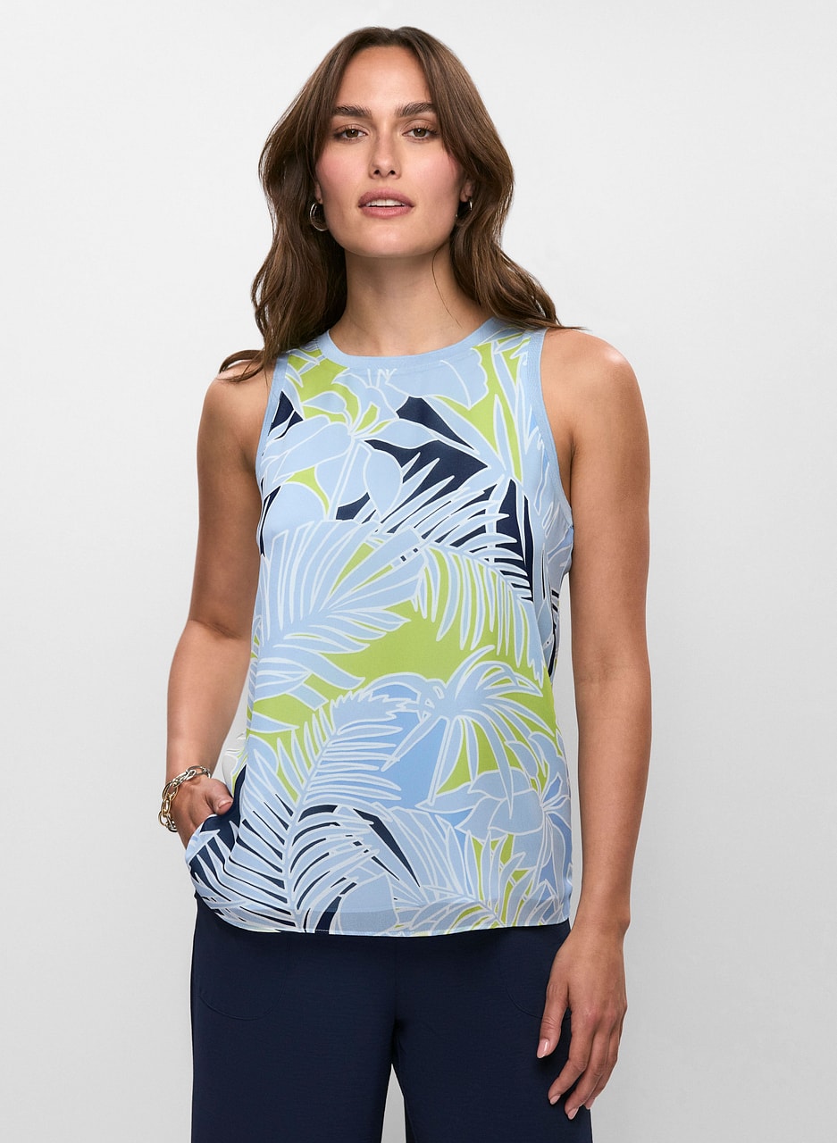 Sleeveless Palm Print Blouse