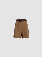 Belted Linen-Blend Shorts