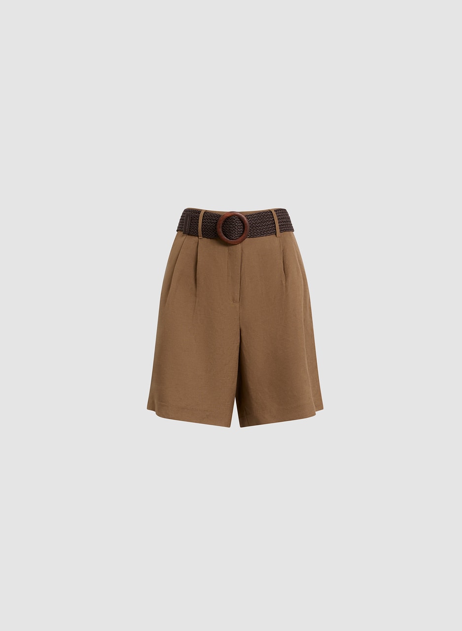 Belted Linen-Blend Shorts