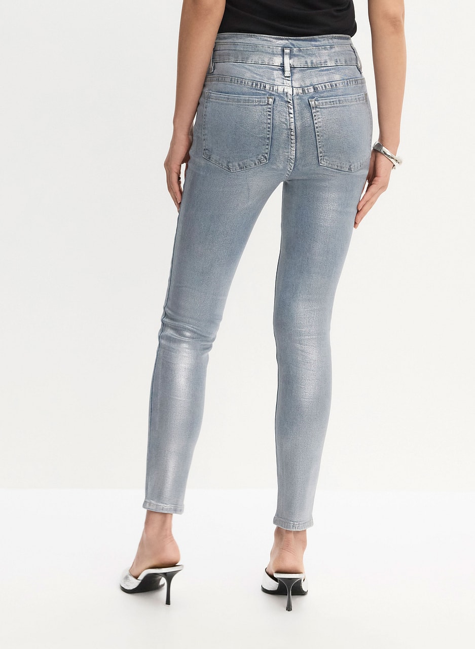 Metallic Slim-Leg Jeans