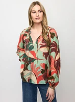 Puff Sleeve Geometric Print Blouse