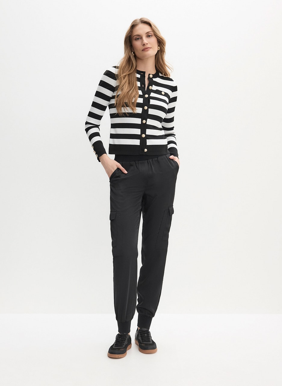 Striped Button-Up Sweater & Pull-On Cargo Jogger Pants