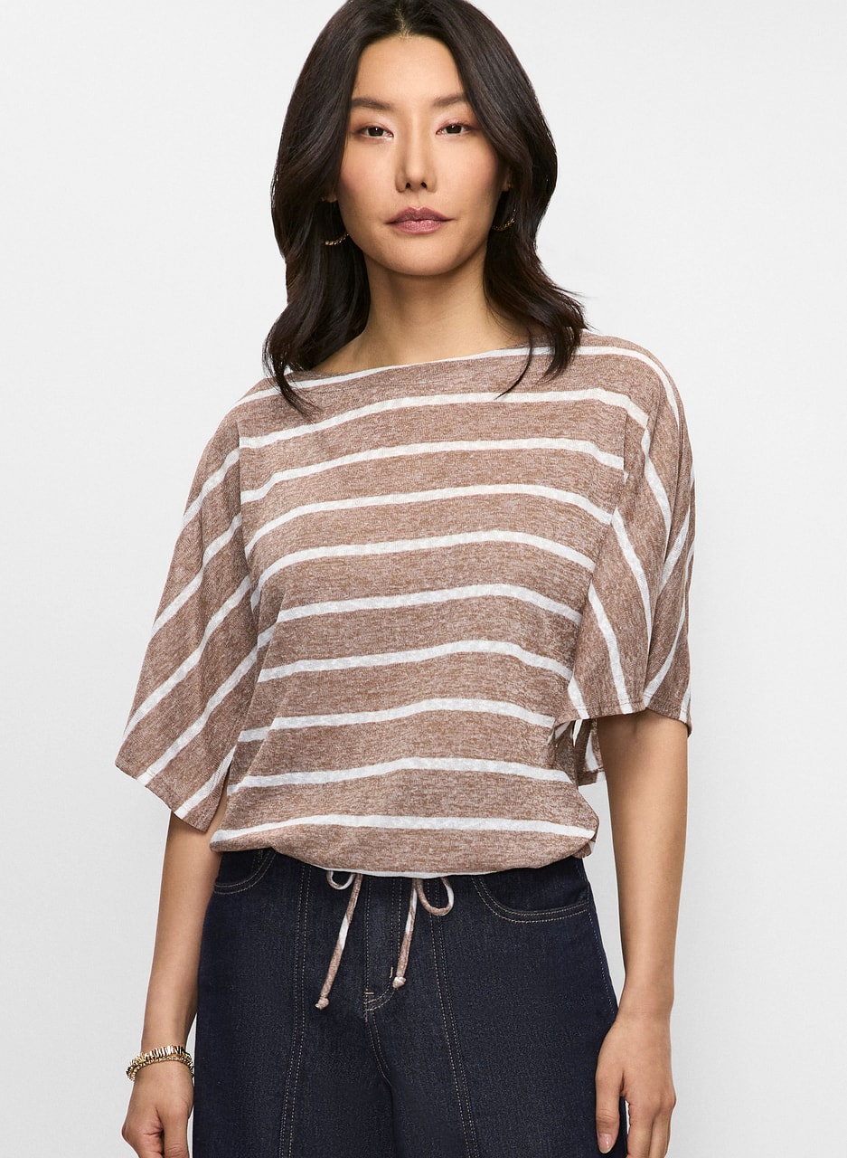 Striped Drawstring-Hem Top