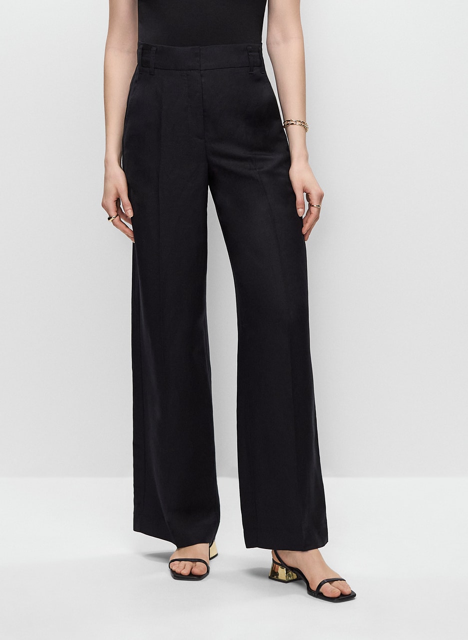 Linen-Blend Wide Leg Pants