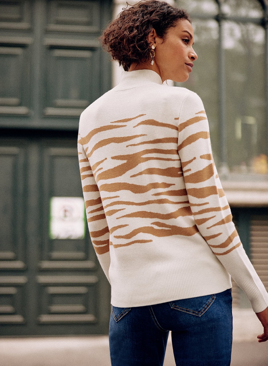 Zebra Print Mock Neck Sweater