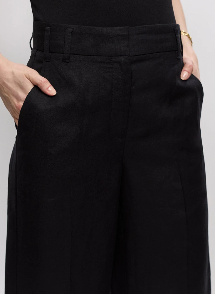 Linen-Blend Wide Leg Pants