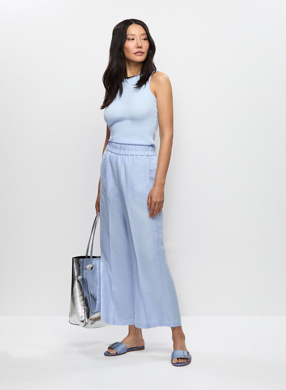 Pull-On Linen-Blend Culotte Pants