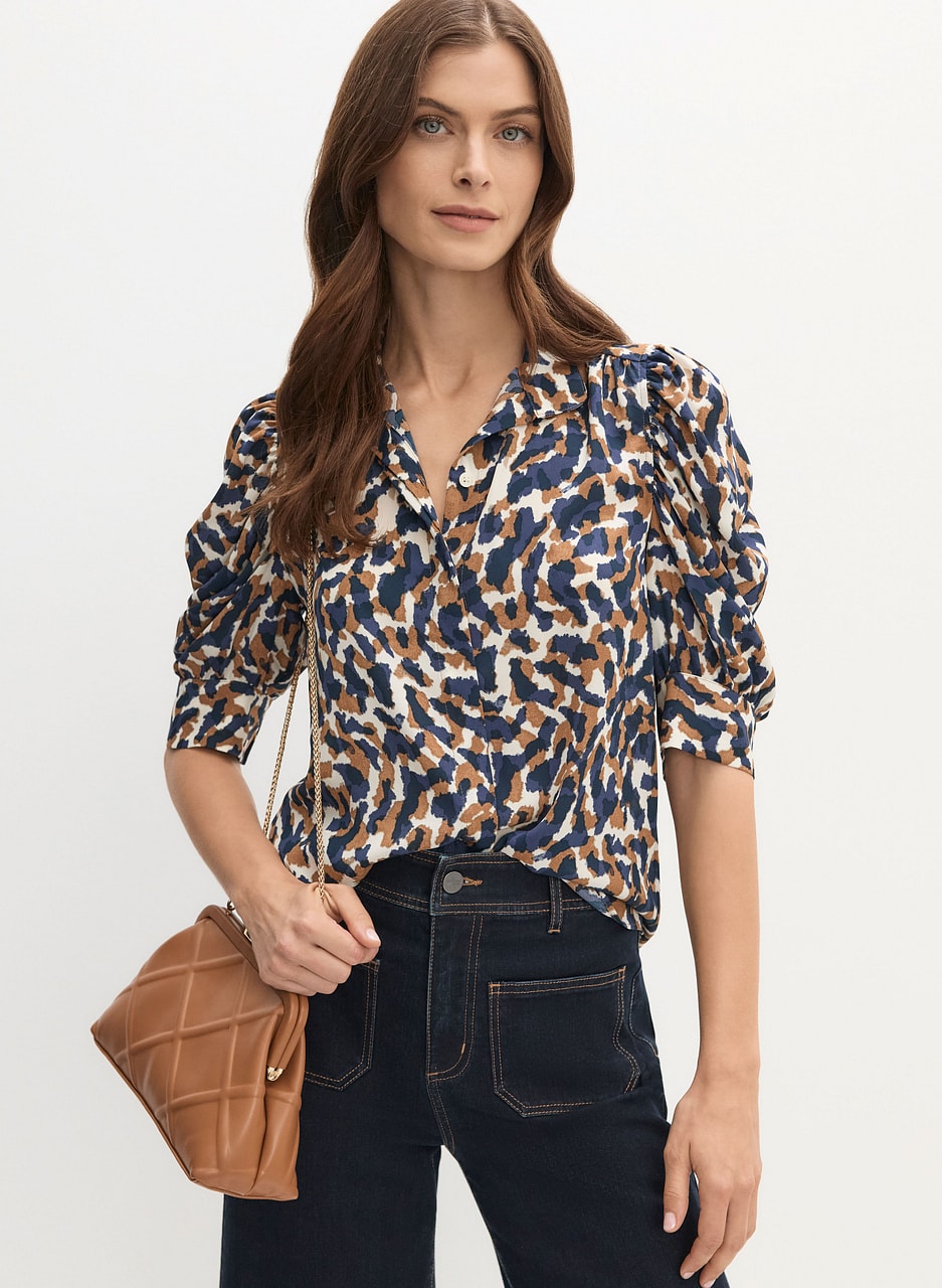 Puff Sleeve Abstract Print Blouse