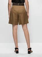 Belted Linen-Blend Shorts