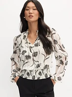 Blouse florale à ourlet froncé