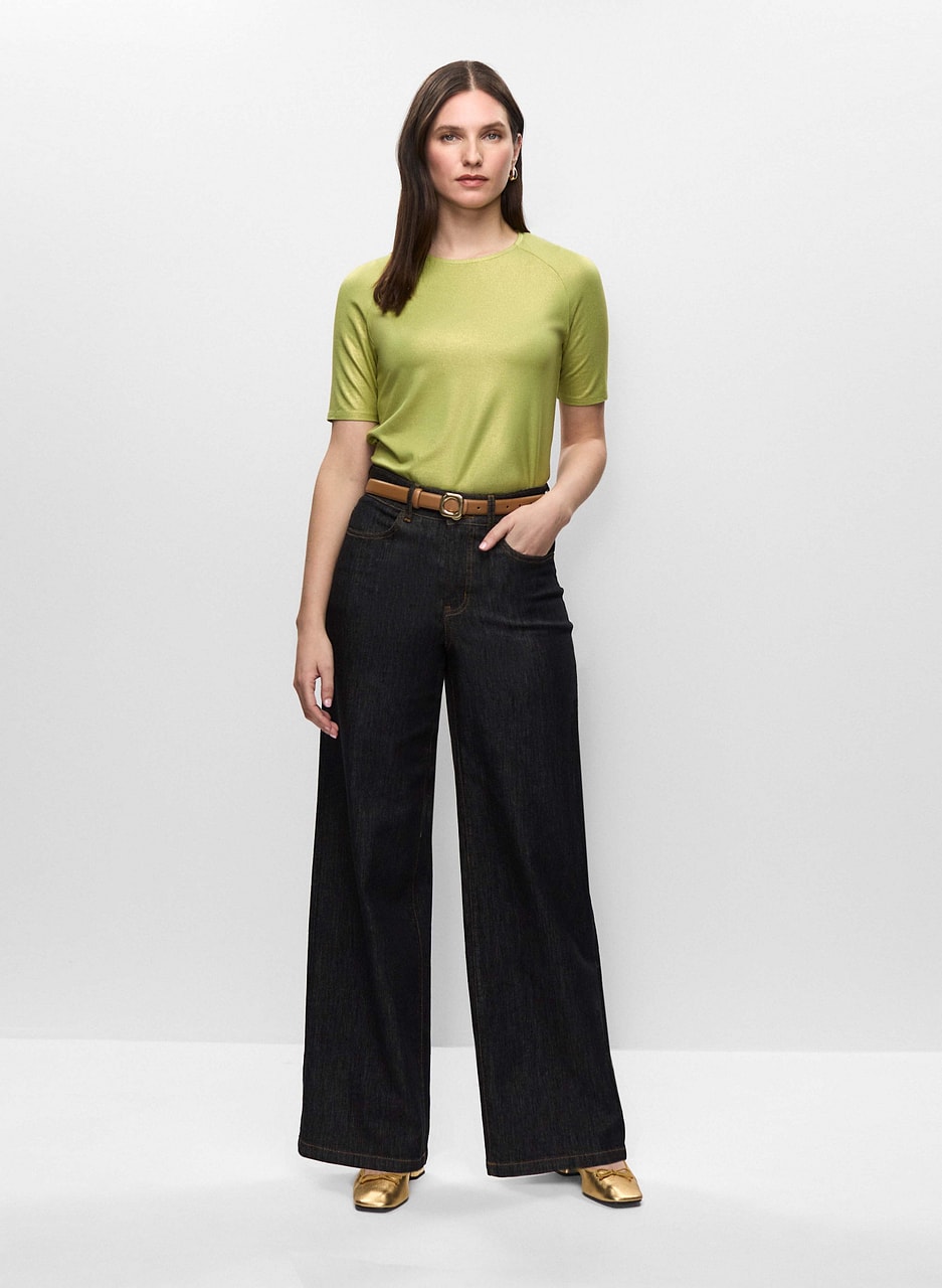 Foiled Crew Neck Tee & Wide Leg Jeans