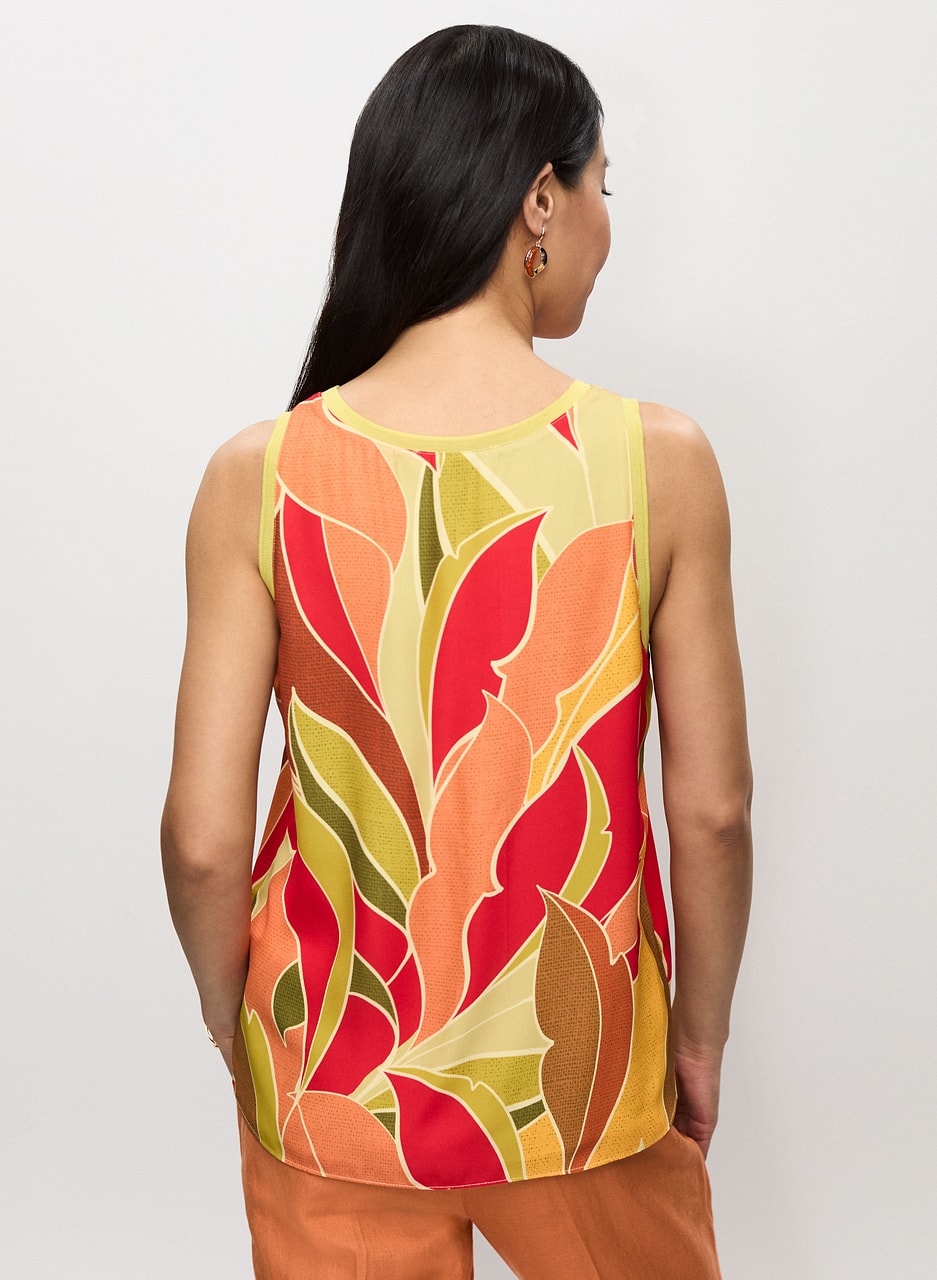 Sleeveless Abstract Leaf Print Blouse