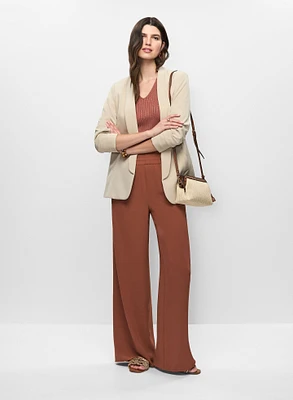 Ruched Sleeve Blazer & Wide Leg Pull-On Pants