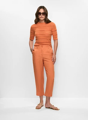 Lettuce Trim Pullover & Linen Capri Pants