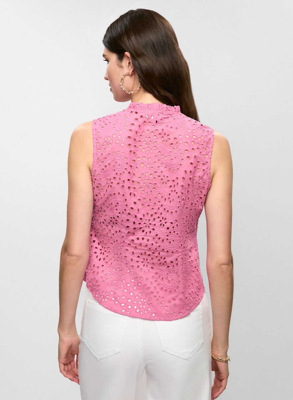 Frilled Sleeveless Eyelet Blouse