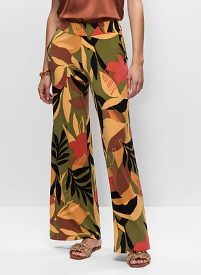 Tropical Print Flare Leg Pants