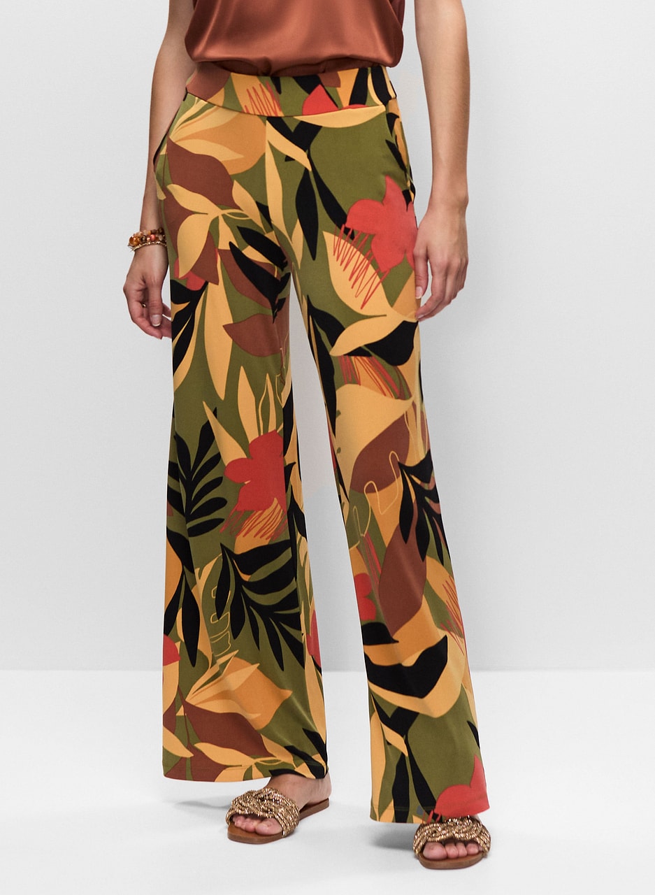 Tropical Print Flare Leg Pants