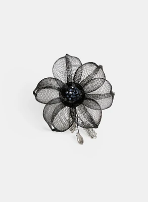 Beaded Mesh Floral Brooch