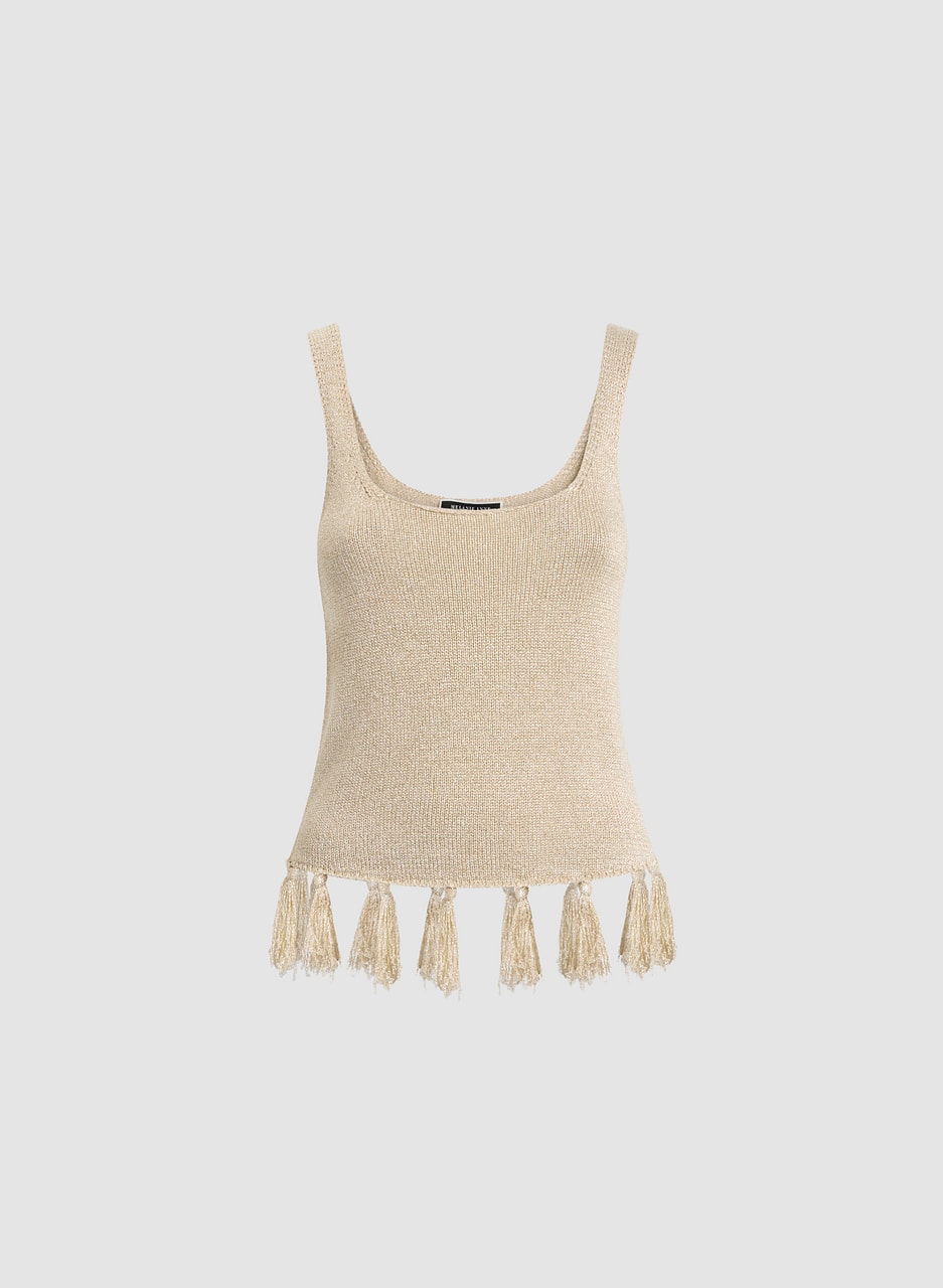 Fringe Trim Metallic Knit Tank