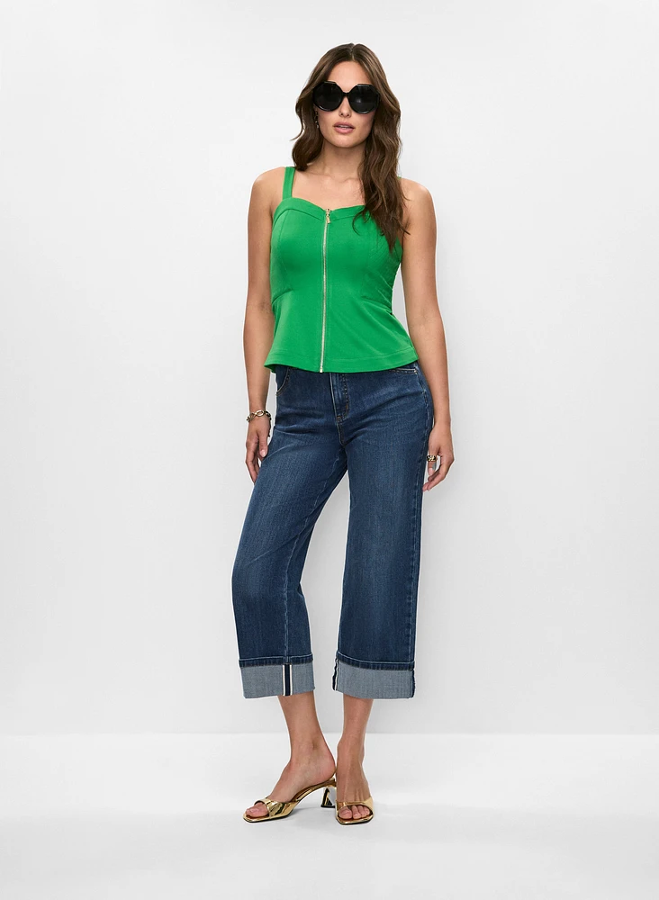 Zip Front Top & Rolled Hem Jeans