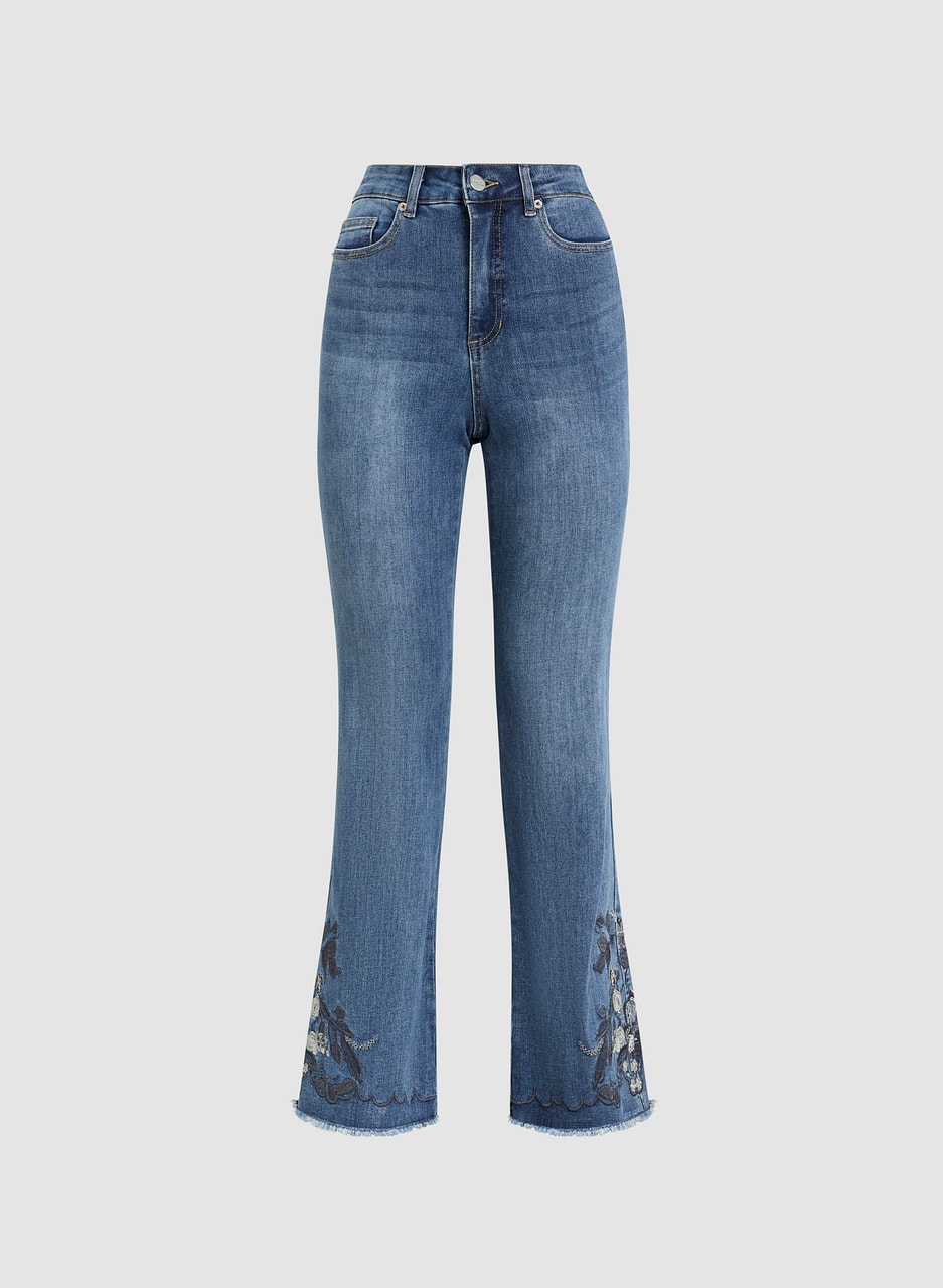 Embroidered Hem Flare Leg Jeans