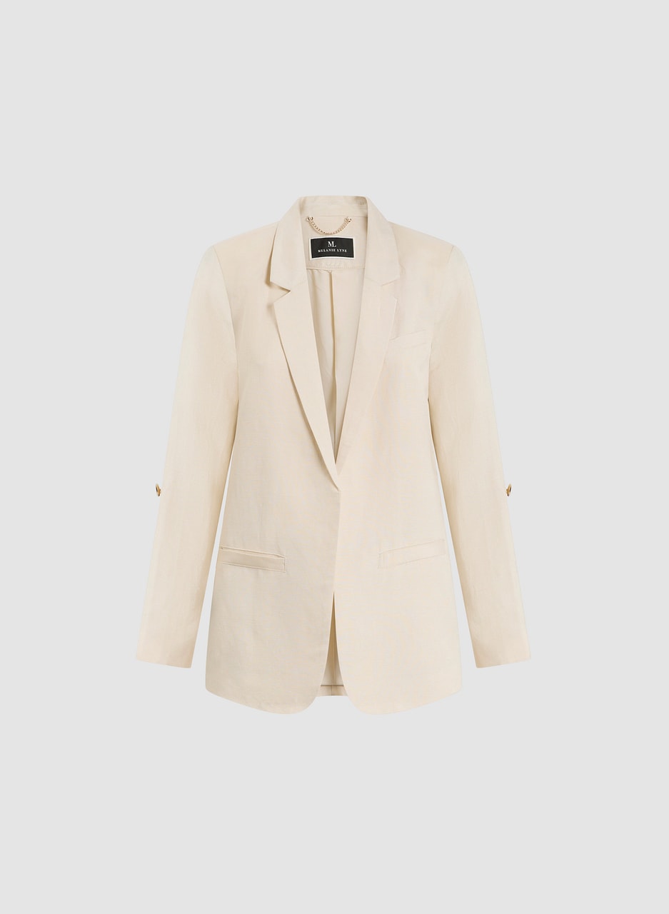 Linen-Blend Rolled Sleeve Blazer