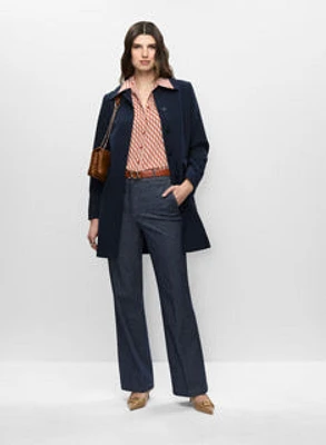 Button Detail Trench Coat & Flare Leg Chambray Pants