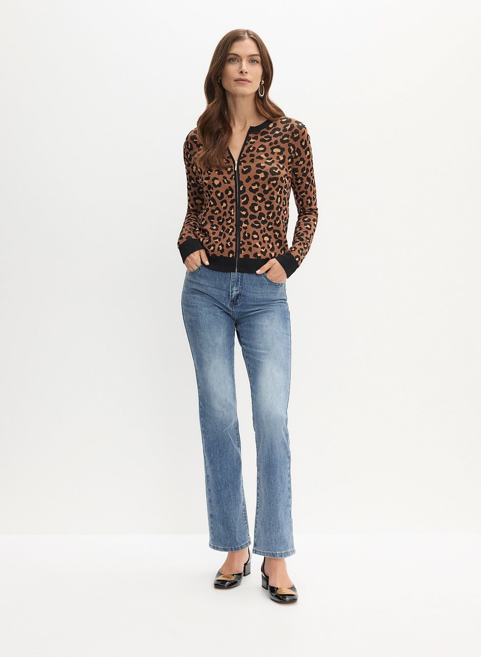 Leopard Print Cardigan & Rhinestone Detail Jeans