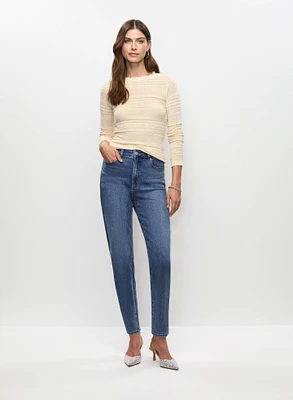 Pointelle Knit Sweater & Straight Leg Jeans