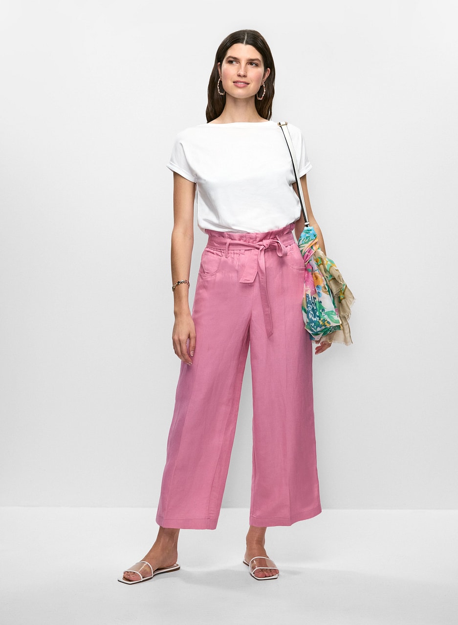 Linen-Blend Cropped Pants