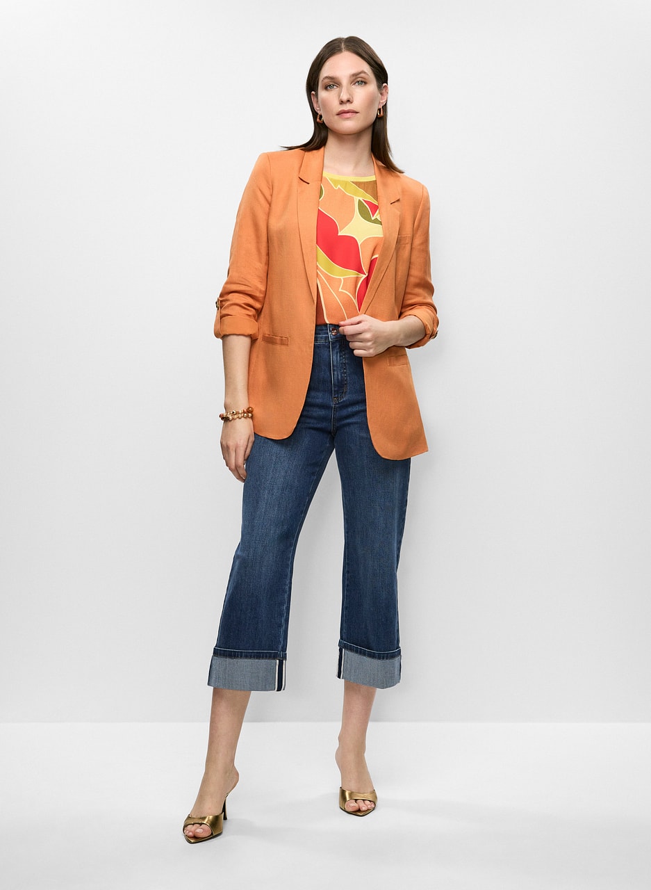 Linen Roll-Up Sleeve Blazer & Culotte Style Jeans