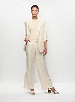 Linen-Blend Rolled Sleeve Blazer & Wide Leg Pants