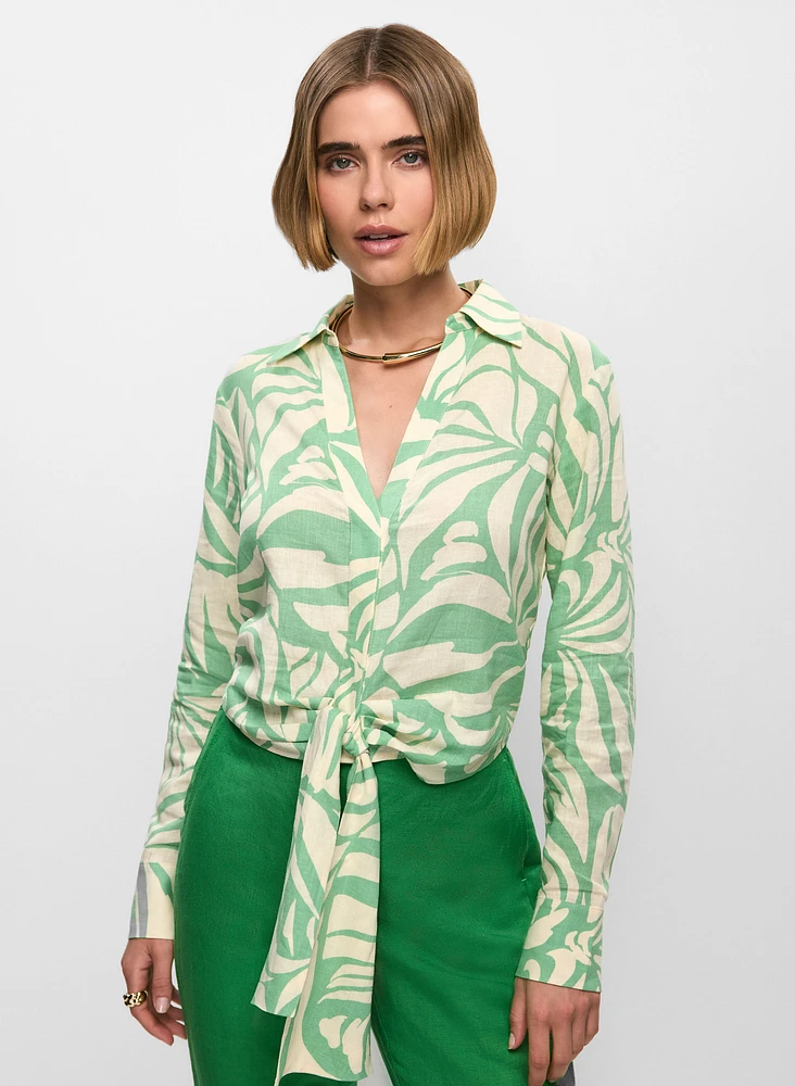 Abstract Print Knotted Blouse