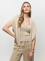 Fringe Trim Metallic Knit Cardigan