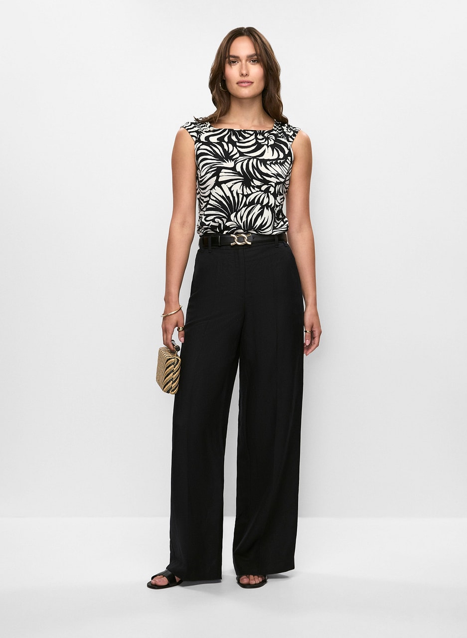 Graphic Floral Top & Linen Wide Leg Pants