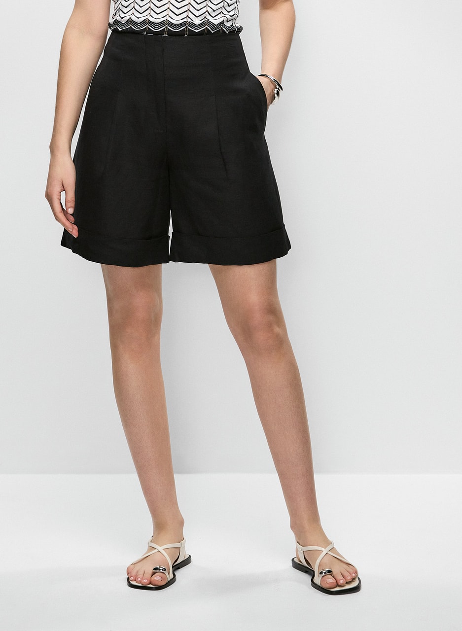 Linen-Blend High Rise Shorts