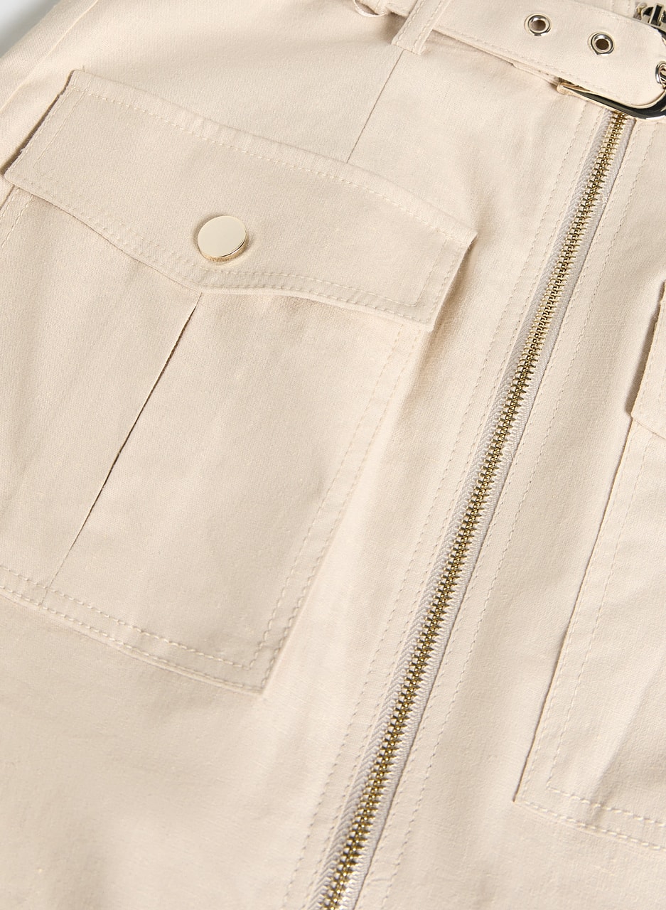 Zip Front Stretch Linen Skirt