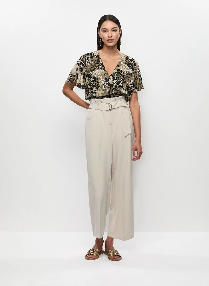 Faux Wrap Blouse & High-Rise Belted Pants