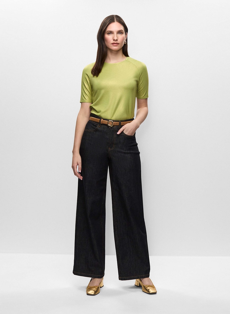 Foiled Crew Neck Tee & Wide Leg Jeans