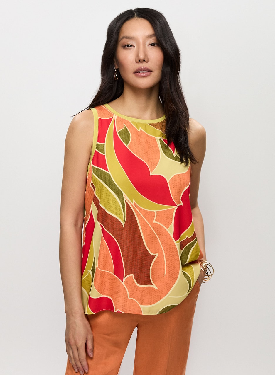 Sleeveless Abstract Leaf Print Blouse