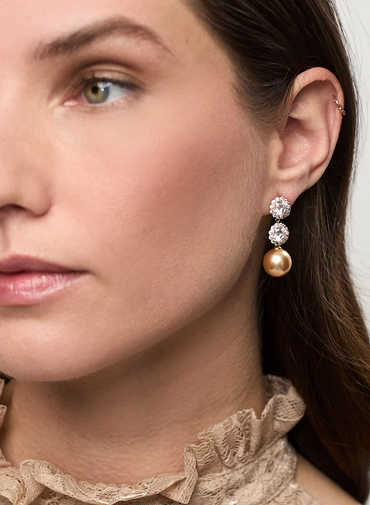 Golden Sphere & Crystal Earrings