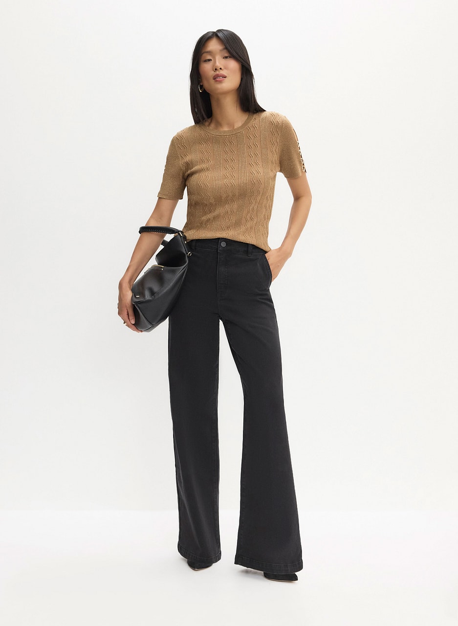 Short Sleeve Sweater & Wide Leg Jeans