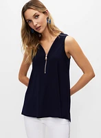 Zipper V-Neck Sleeveless Top