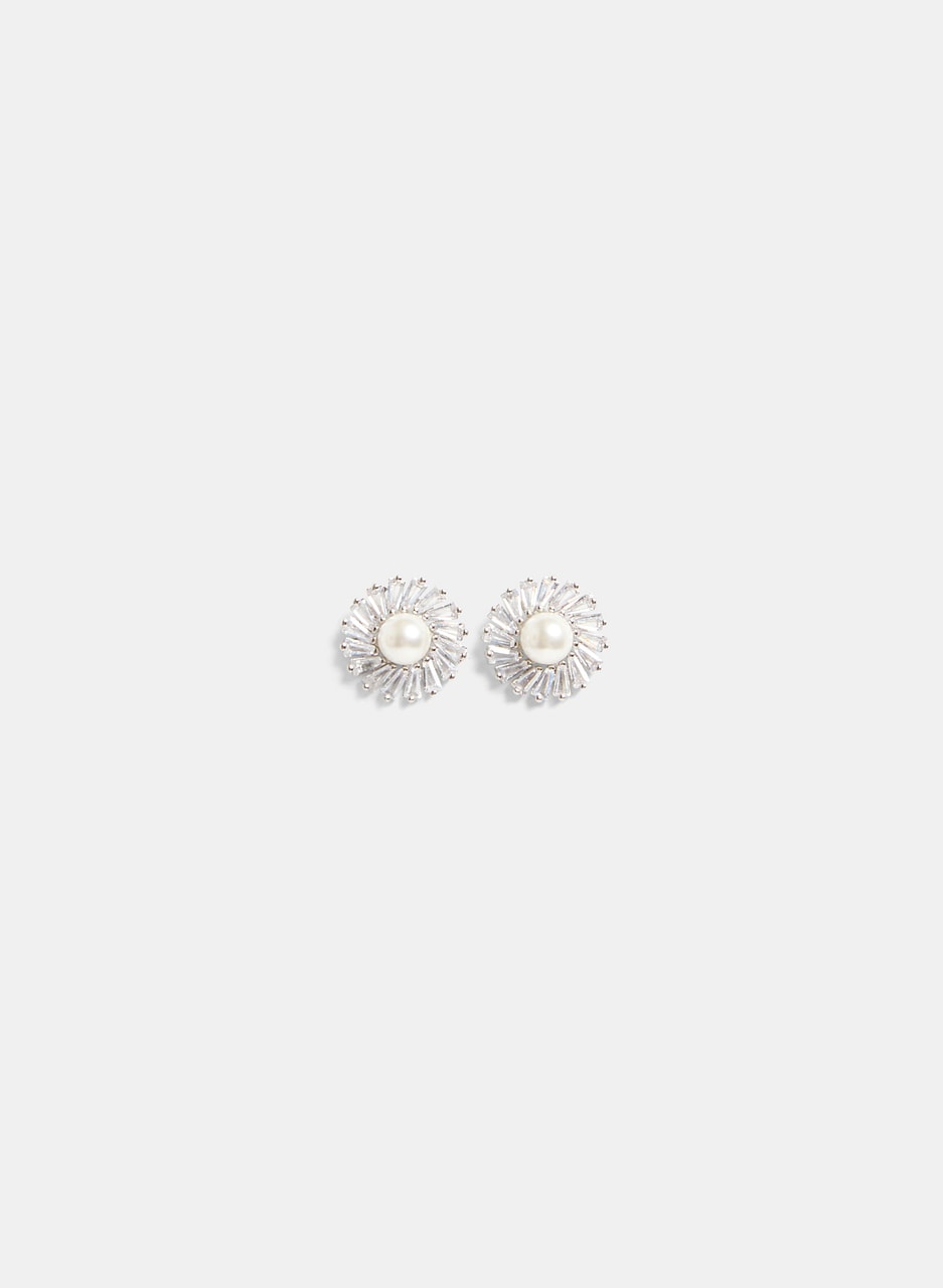 Round Pearl & Cubic Zirconia Earrings