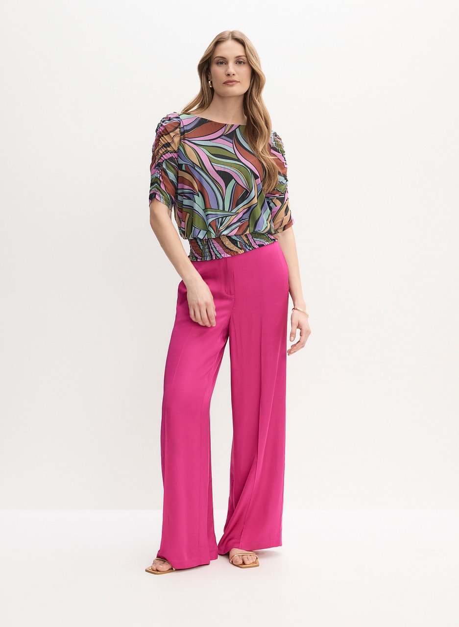 Abstract Print Top & Satin Wide Leg Pants