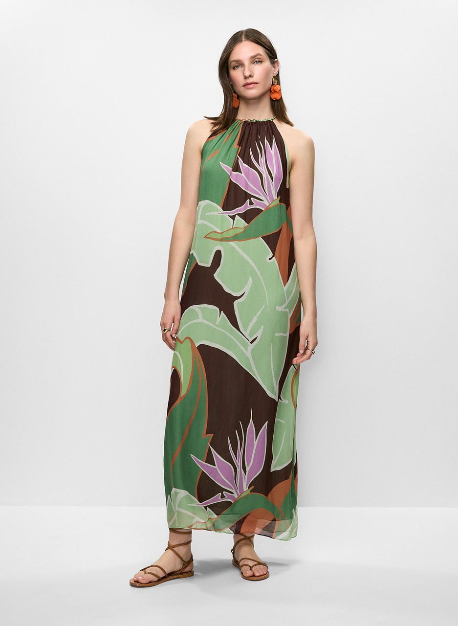 Graphic Palm Print Maxi Dress