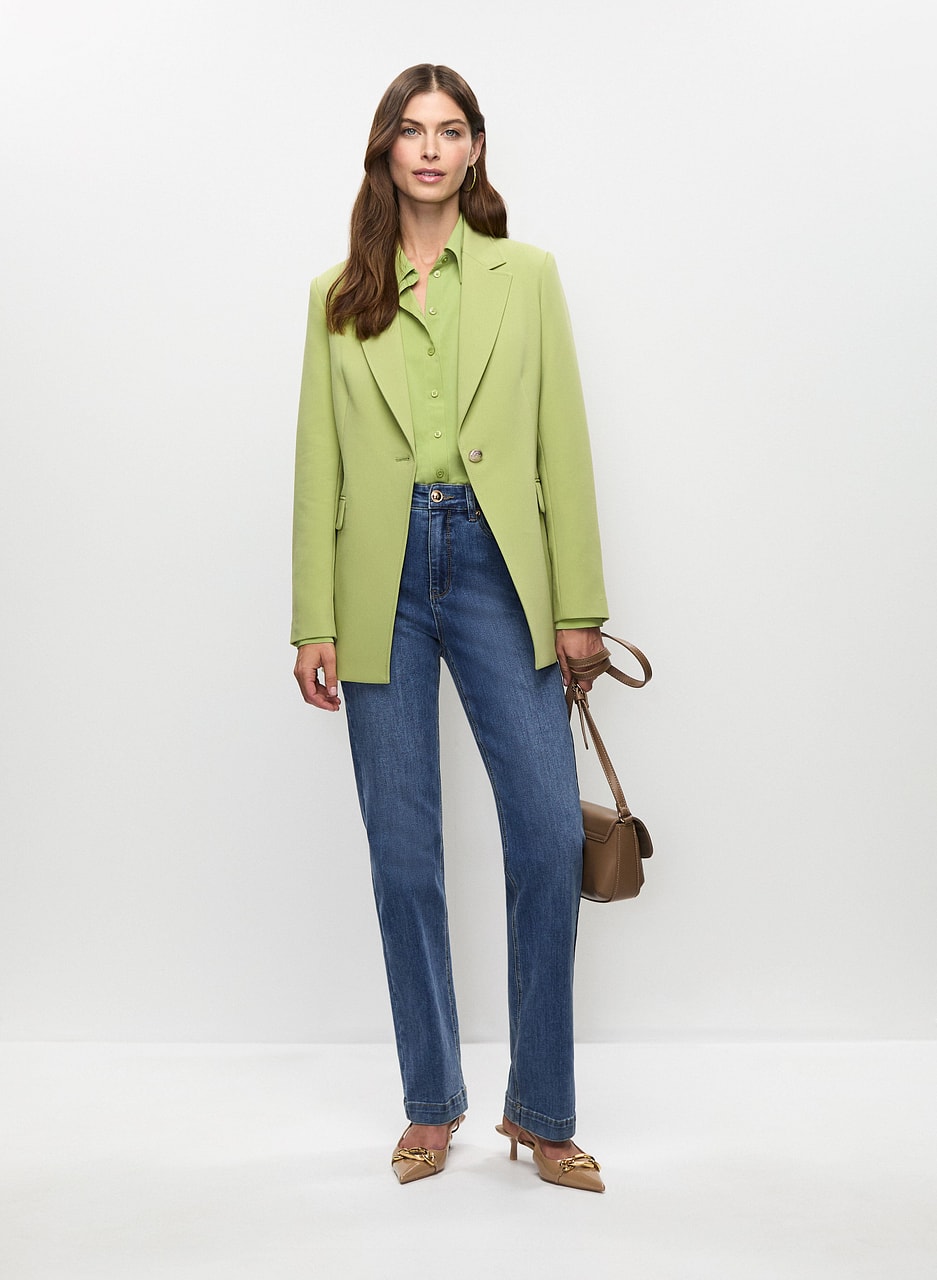 Single Button Blazer & Wide Leg Trouser Jeans