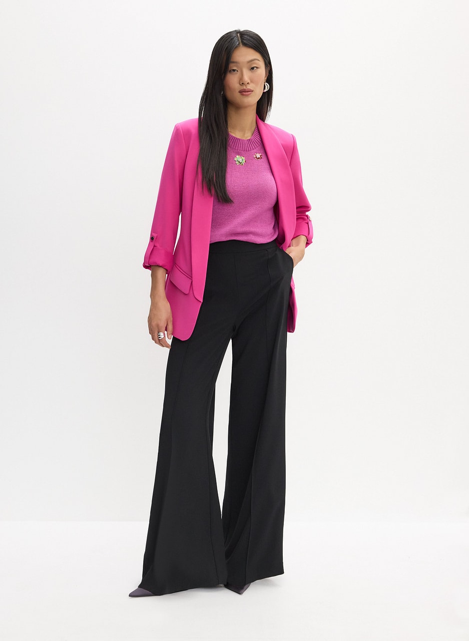 Shawl Collar Open Jacket & Wide Leg Pants