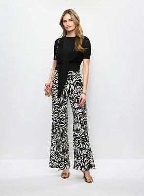 Floral Knit Cardigan & Wide Leg Printed Pants