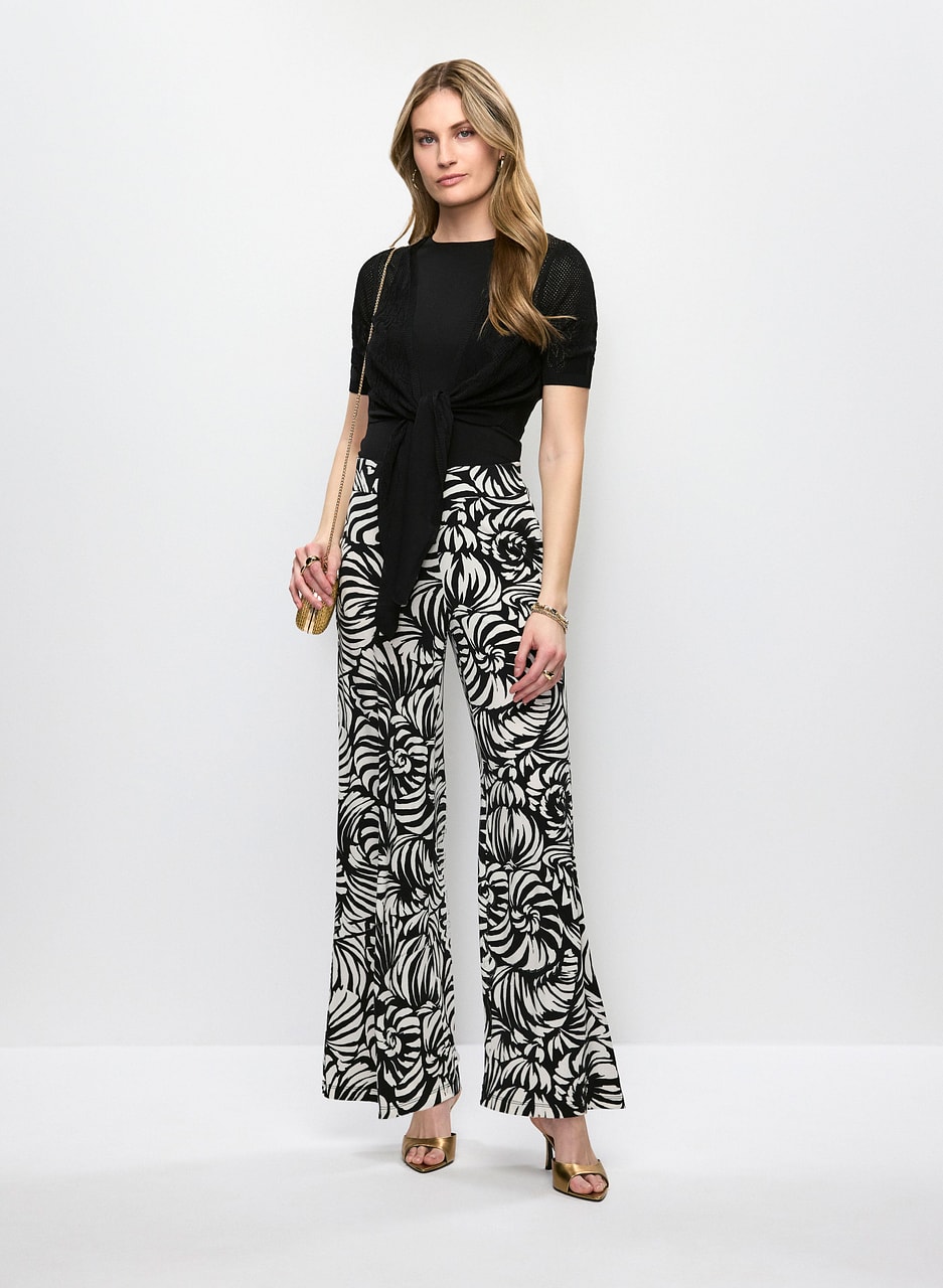 Floral Knit Cardigan & Wide Leg Printed Pants